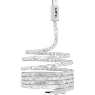 Дата кабель USB-C to USB-C 1.0m 60W Magnet Braided White Canyon (CND-CCMG60AB15W) Вінниця