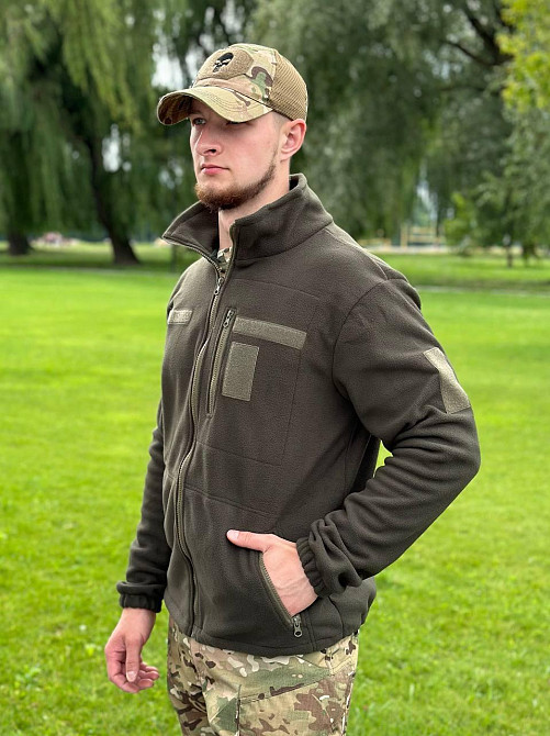 Военная тактическая оливковая флисовая кофта на змейке мужская теплая флиска тактическая демисезонная кофта SH Львов - изображение 10