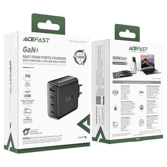 Мережевий зарядний пристрій ACEFAST A94 PD100W GaN (3*USB-C+USB-A) charger  Black Київ