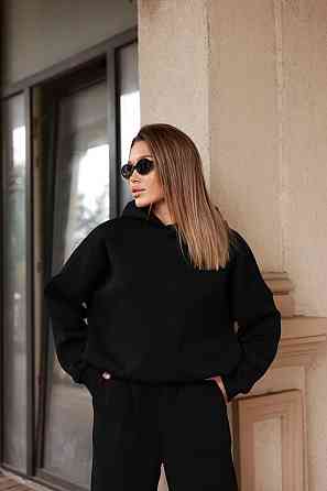 Костюм oversize турецкая трехнить на флисе, худые и широкие брюки, черный, размер 42/46 Лубны