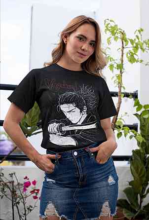 Футболка з аніме принтом Самураі Манга Аестхетік Мусасхі оверсайз (S/M/L) Чорний AnimeJ0267 Дніпро