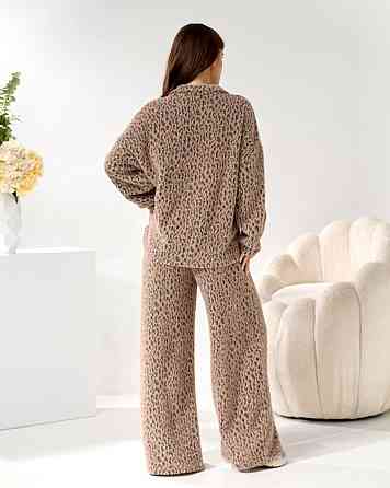 Женский стильный теплый принтованный костюм, альпака принт Шоколад, 42/44 Одесса