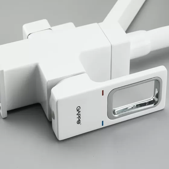 Змішувач для кухні на дві води GAPPO G4317-8 з гнучким виливом, білий Київ