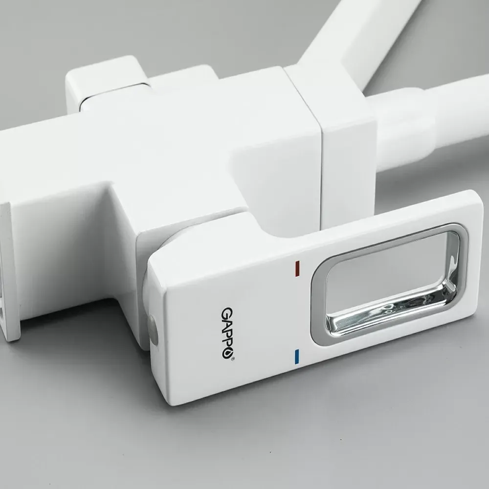 Смеситель для кухни на две воды GAPPO G4317-8 с гибким изливом, белый. Киев - изображение 4