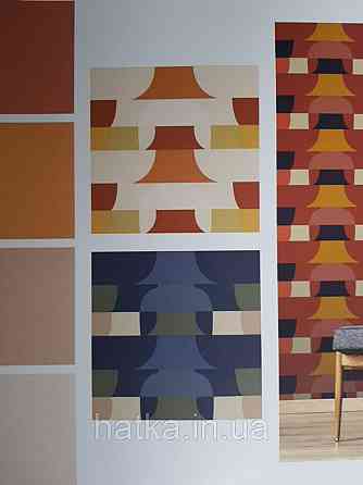 Шпалери вінілові Lutece Bensimon абстракція геометрія фігури блакитні зелені сині білі на темно-синьому Київ