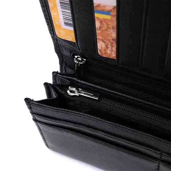 Функциональный женский кошелек с двумя клапанами из натуральной кожи ST Leather 22696 Черный Киев