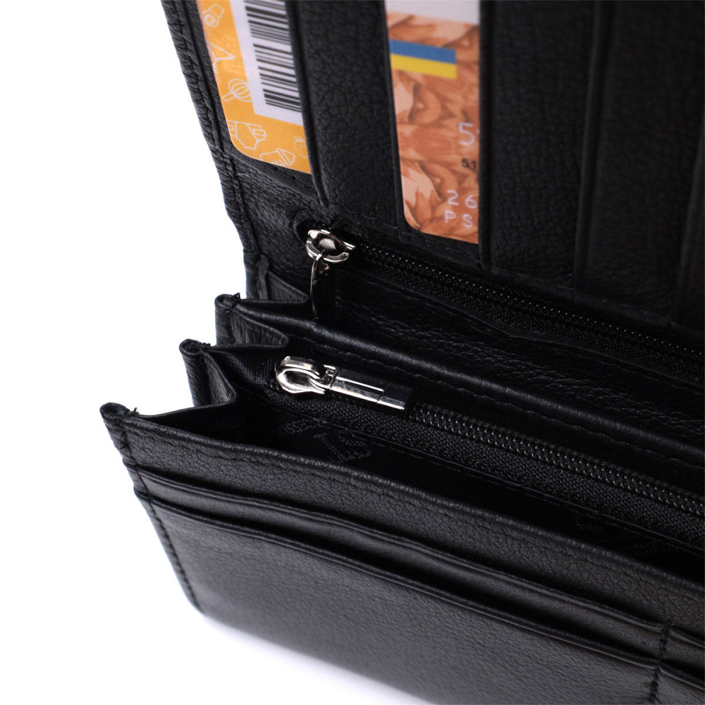 Функциональный женский кошелек с двумя клапанами из натуральной кожи ST Leather 22696 Черный Киев - изображение 4