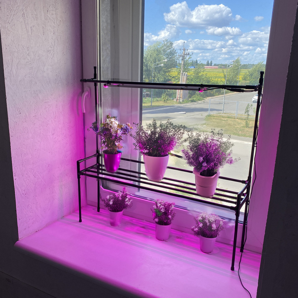 Підставка для квітів на підвіконня Lucia Bicolor 2 з подвійною фітолампою. Полиця для квітів на вікн Бориспіль - фото 2