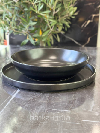 Тарілка глибока салатник чорний кераміка 20 см "Саіда" 102-1576 для дому та ресторанів Київ