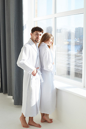 Чоловічий вафельний халат Ideal Textile довгий білий Чернівці - фото 1