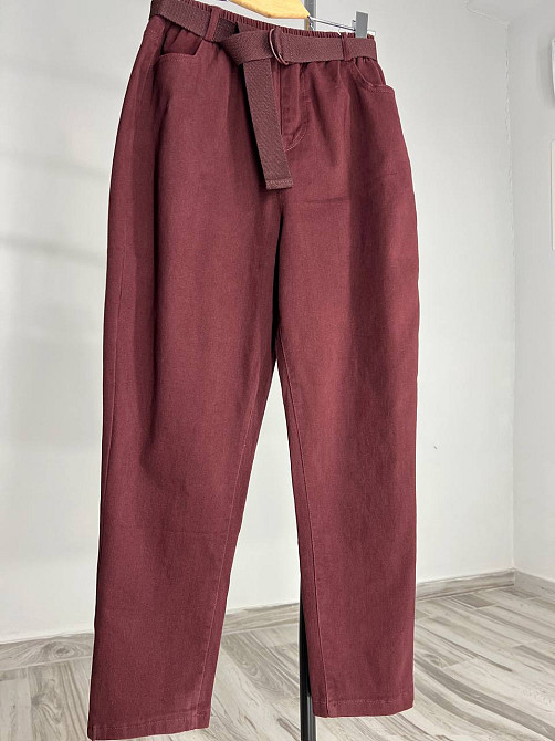 Джинси жіночі A-N 25072 MOM банани талія на резинці з ременем стрейчеві оверсайз бордовий, бордовий, Одеса - фото 8