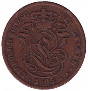 Монета 2 сантима. 1905 год, Бельгия. (Der Belgen) Полтава - изображение 1