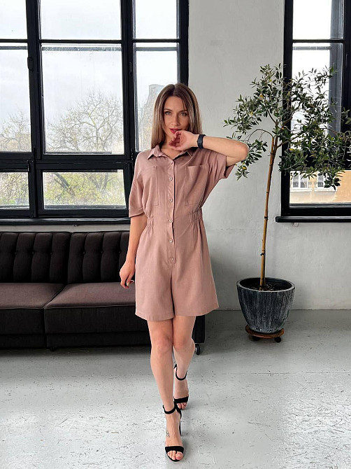 Легкий женский базовый комбинезон лен. Мокко, 44 Одесса - изображение 3