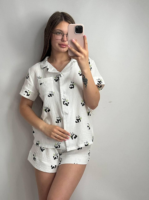 Жіноча піжама з шортами муслінова Панда S Харків - фото 1