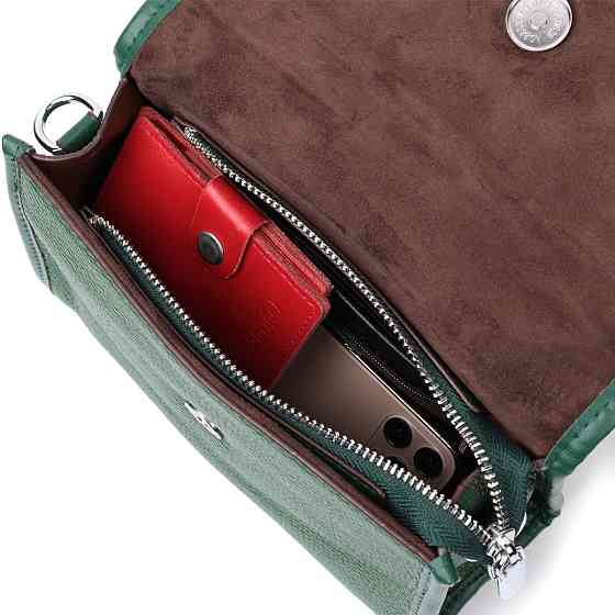 Компактна жіноча шкіряна сумка з напівкруглим клапаном Зелена (Vintage) Київ