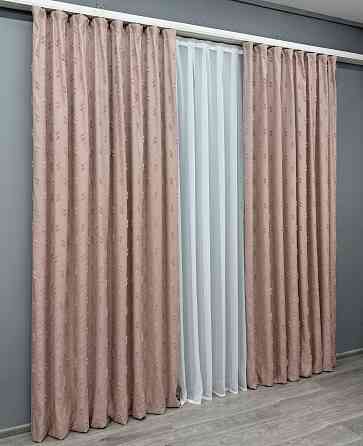 Комплект штор VR-Textil Льон Букле № 1880ш Пудровий 130х305 см 2 шт (39-977) Київ