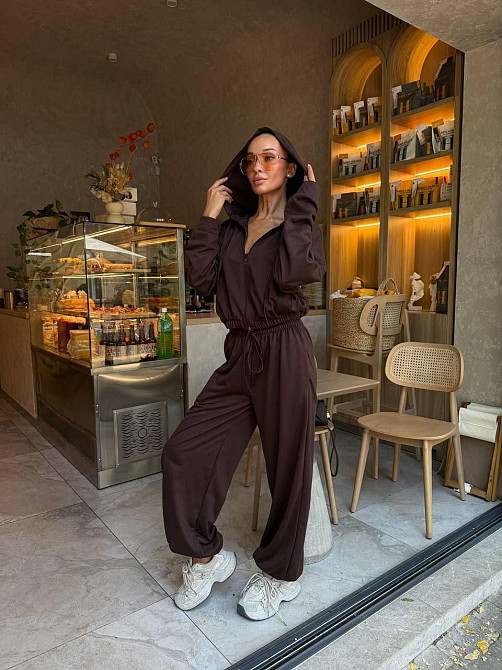 Костюм трійка з двохнитки з корсетом, oversize кофта і широкі штани, шоколад, розмір 48/52 Лубни - фото 1