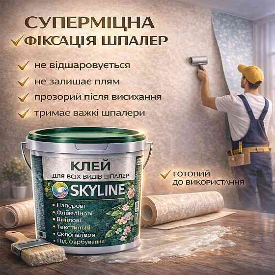 Клей для шпалер Skyline універсальний суперміцний для скловолокна і важких шпалер, готовий без запаху 1 кг Харків