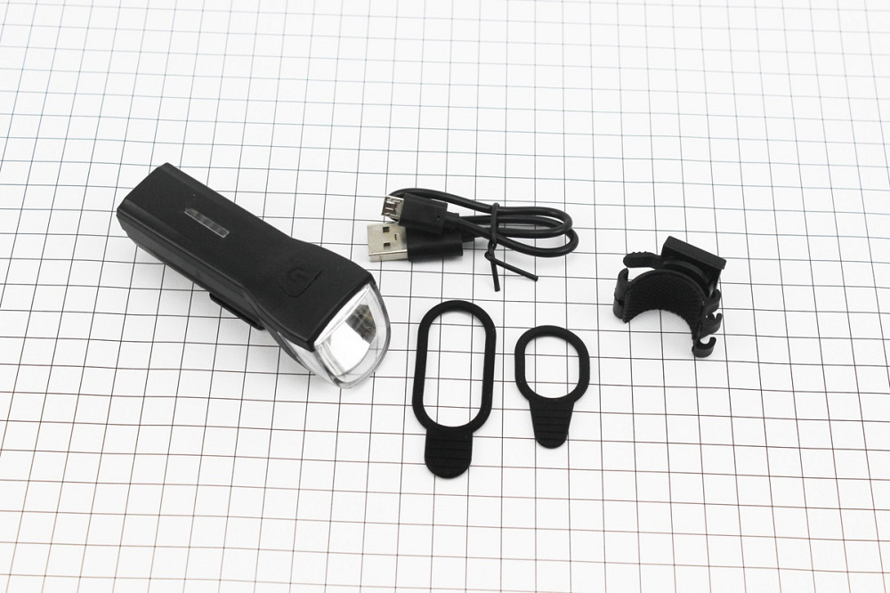 Ліхтар передній 1 діод 110 lumen, Li-ion 3.7V 1300mAh зарядка від USB, вологозахисний, чорний JY-7057 Бершадь - изображение 1