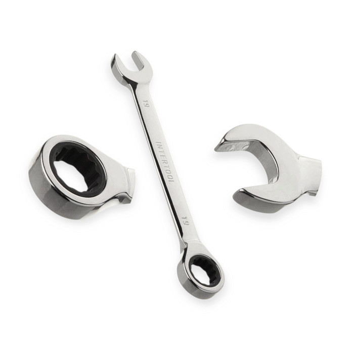 Набір ключів ріжково-накидних з тріскачкою 8-19 мм 11 шт (планшет) CrV Мукачево - фото 1