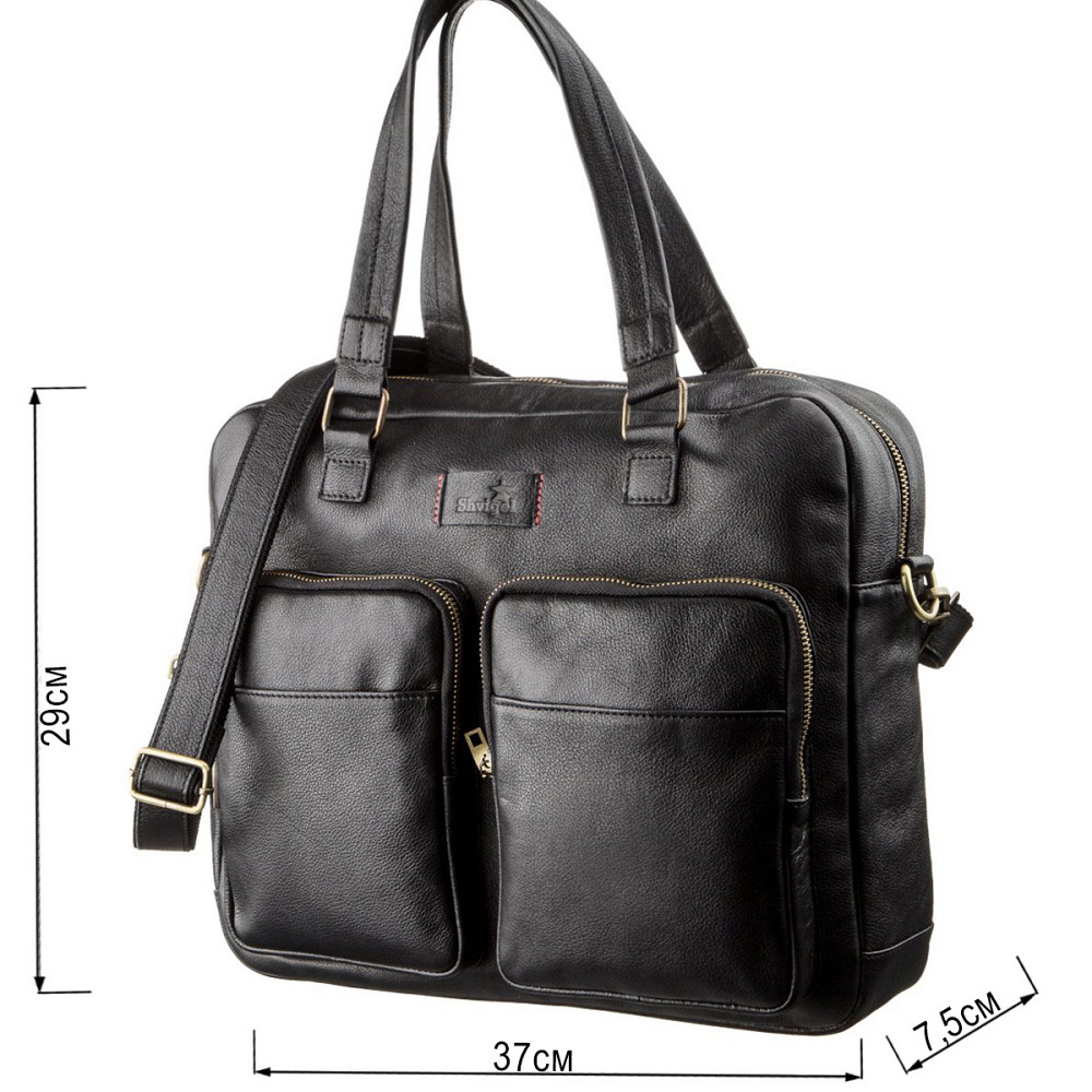 Мужская кожаная деловая сумка-портфель для ноутбука SHVIGEL 19108 Черная Киев - изображение 3