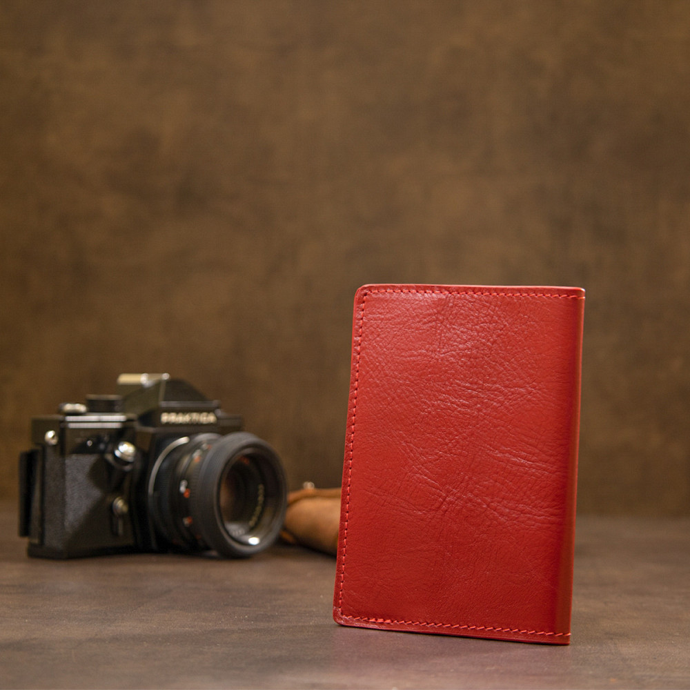 Красива шкіряна обкладинка на паспорт GRANDE PELLE 11480 Червоний Київ - фото 1