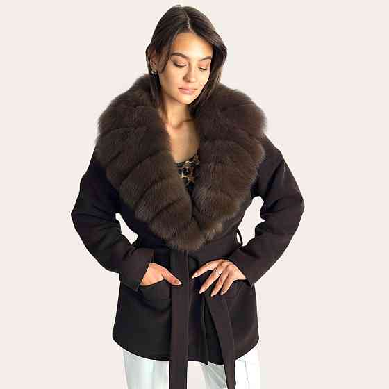Женское пальто с меховым воротником Шоколадный, 46 Харьков