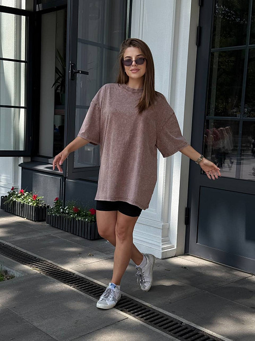 Велосипедки та футболка варенка тай дай оверсайз Бежевий XS-S Харків - фото 9