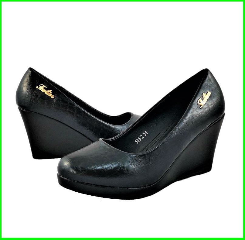 Жіночі Туфлі на Танкетці Чорні на платформі Лакові Шкіряні (розміри: 37,38) — 08-2 Дніпро - фото 8