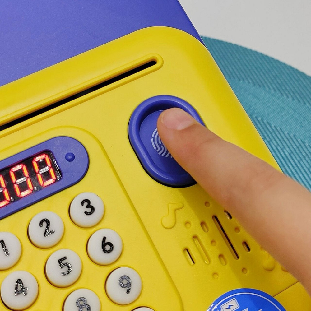 Сейф-скарбничка Банківський термінал з кодовим замком відбиток затягує купюри звук підсвічування Жовто-синій (589-36A-37A) Чернігів - фото 3