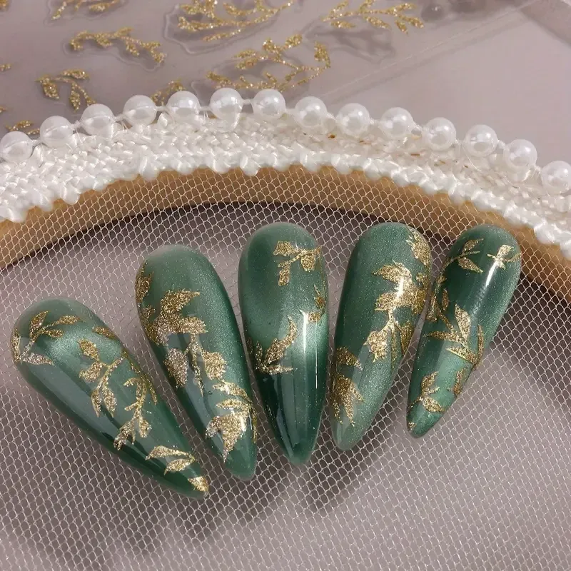 3D золотые стикеры для ногтей – блестящие листья и веточки, самоклеящийся декор для маникюра Киев - изображение 6