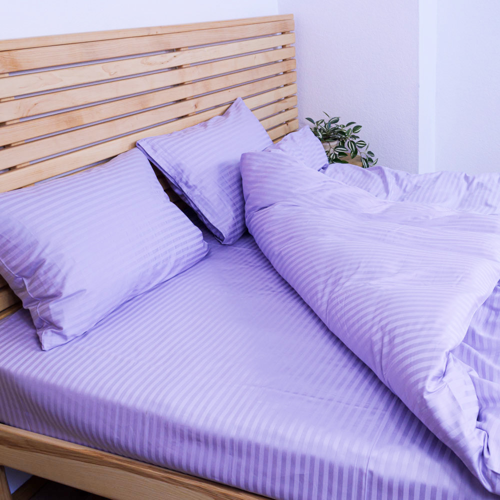 Постільна білизна Євро комплект Страйп Сатин 125 г/м2 YouStar (Лавандовий) 2 х 50х70 Суми - фото 4