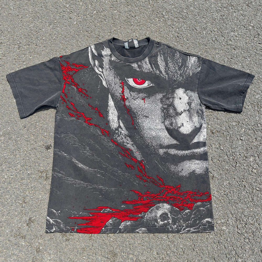Футболка чоловіча з принтом аніме Берсерк Слайер Гутс Гсм оверсайз (S/M/L) Черний Дніпро - фото 1