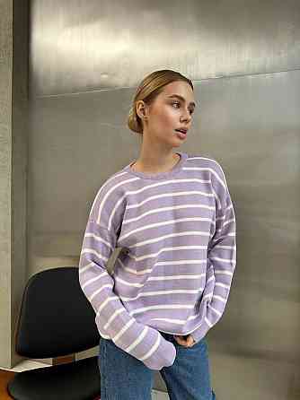 Жіночий базовий смугастий светр оверсайз вовна 70% акрил 30% Лаванда Одеса