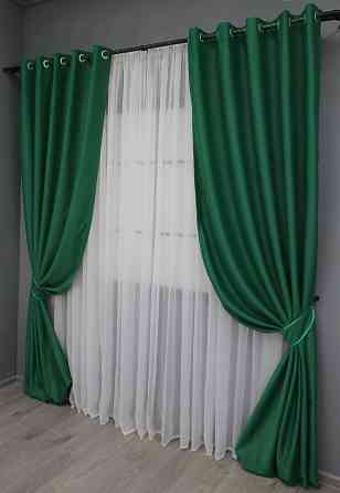 Комплект штор на люверсах VR-Textil Midnight № 1398ш 200х270 см 2 шт Зеленый (37-0257) Киев