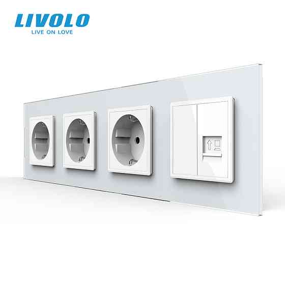 LIVOLO Розетка чотиримісна комбінована Силова Інтернет Livolo білий скло (VL-C7C3EU1CK0-11) Коломия