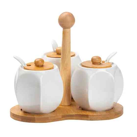 Yiwu Набір банок для сипучих продуктів 3 шт по 200 мл, на бамбуковій підставці Киев