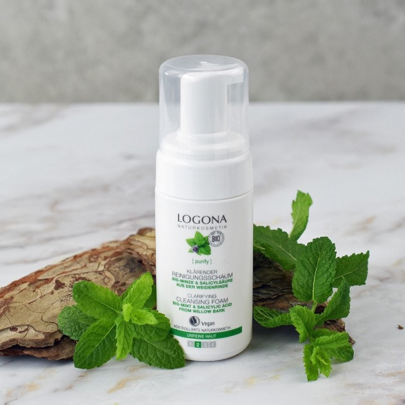 БІО-Пінка міцелярна очищуюча для вмивання жирної та комбінованої шкіри М'ята та Саліцилова кислота з кори верби Logona 100 мл Київ - фото 2