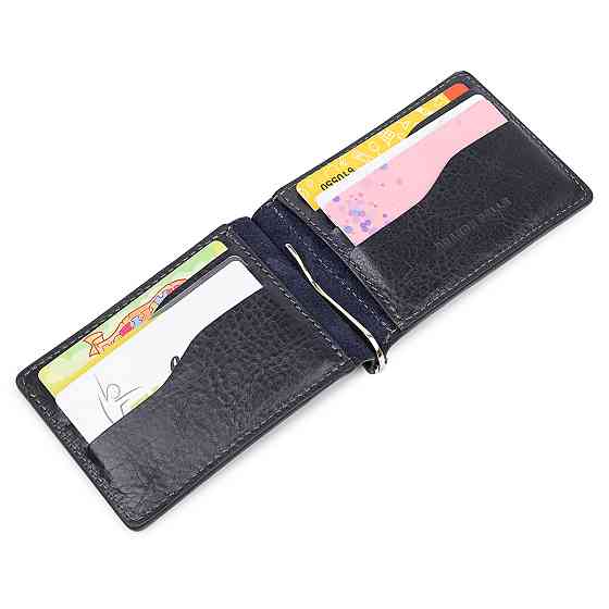 Чоловічий затискач для грошей з монетницею GRANDE PELLE 11548 Чорний Київ