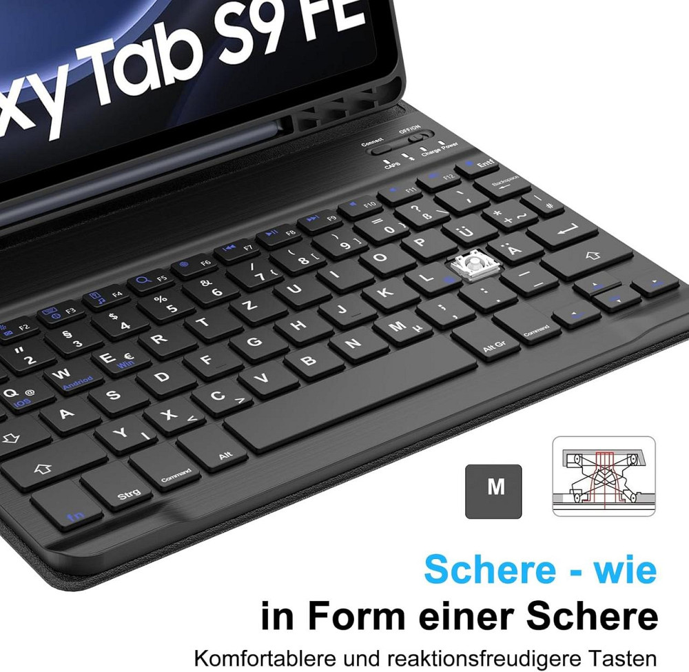 Чохол-клавіатура планшета Samsung Galaxy Tab S10 FE 2025, S9 FE 10.9'' 2023 чорний, знімна бездротова QWERTZ Bluetooth клавіатура Київ - фото 3