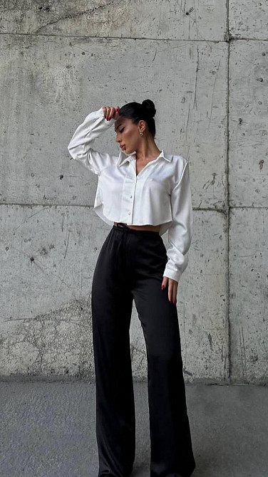 Жіночі стильні штани шовк Армані Чорний, 46/48 Одеса - фото 1