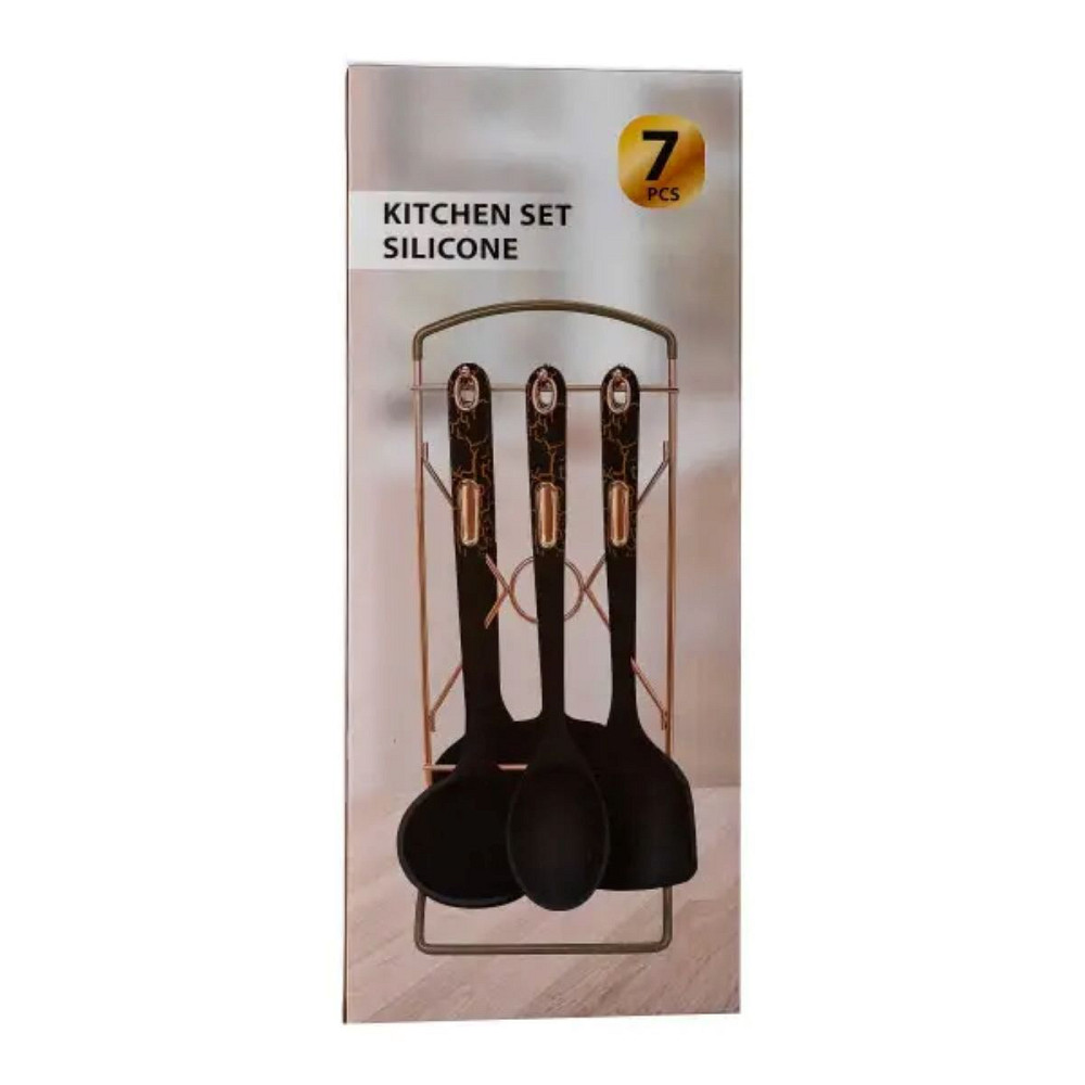 Набір кухонного приладдя на підставці 6 штук кухонні аксесуари Бежевий із чорною ручкою YRUR4 Коломия - фото 5