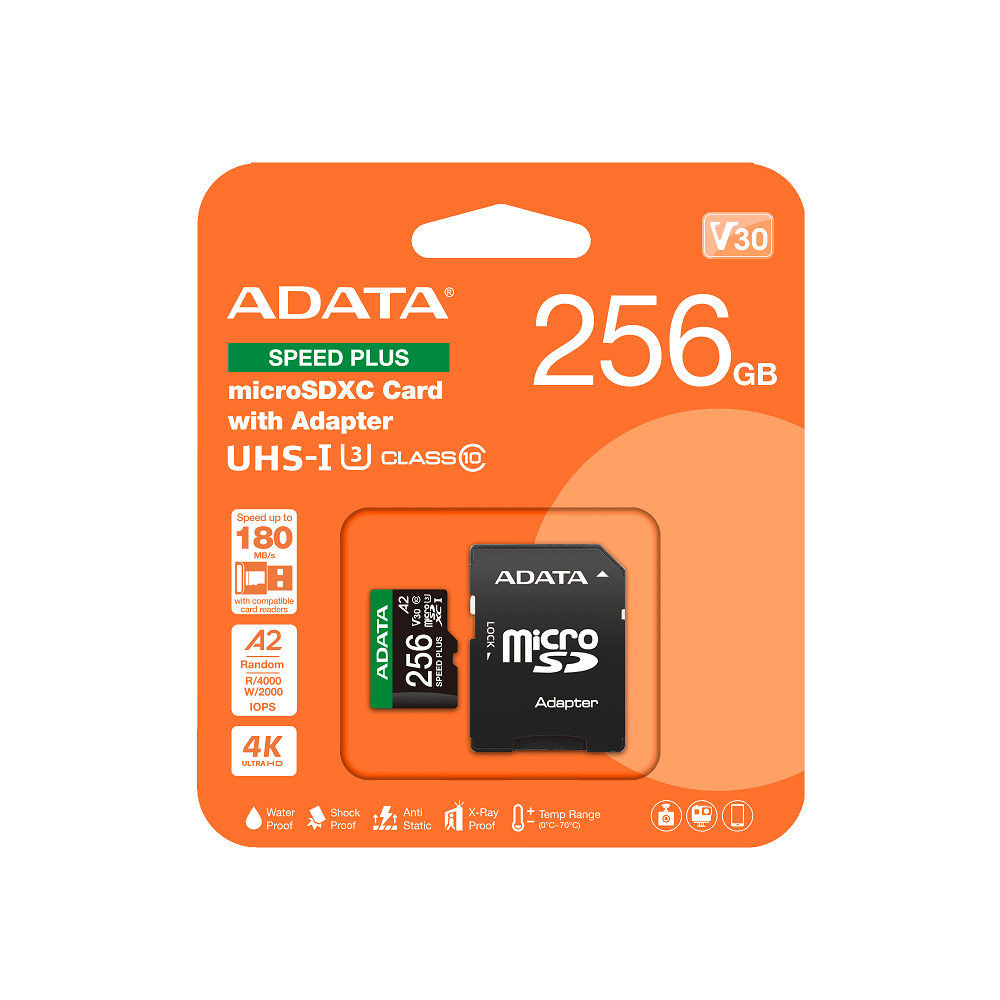 Карта пам'яті microSDXC (UHS-1 U3) A-DATA SPEED PLUS 256Gb Class 10 V30 A2 (R-180Mb/s W160Mb/s) (adapter SD) Одеса - фото 2