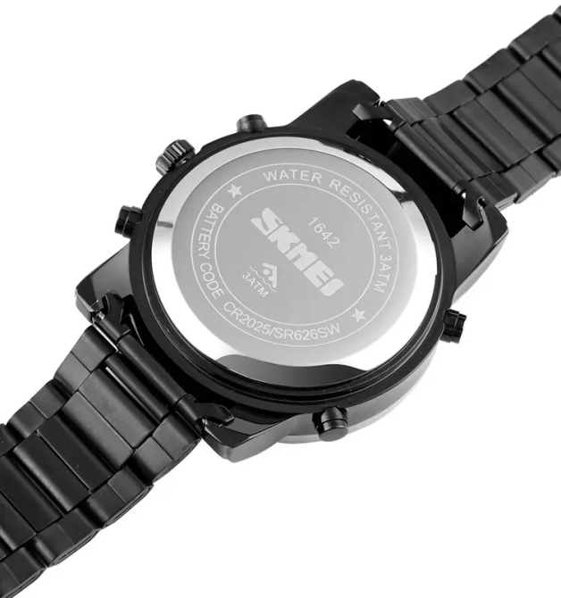 Мужские наручные классические часы Skmei 1642 (Черные с черным циферблатом) Киев - изображение 8