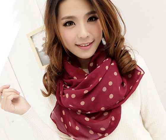 Бордовый женский шарф в горошек - 150*46см Киев