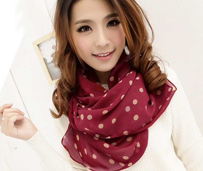 Бордовый женский шарф в горошек - 150*46см Киев - изображение 2