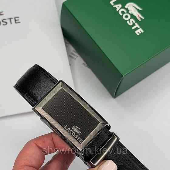 Чоловічий шкіряний брендовий ремінь з пряжкою автомат Lacoste (980) Київ
