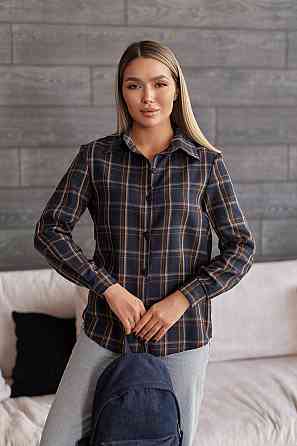 Жіноча сорочка в клітинку оверсайз "Wise" | Норма і батал Темно-синій, 42-44 Київ