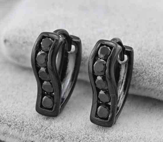 Серьги Xuping 37323, размер 15*4мм, черные фианиты, позолота Black gun Киев