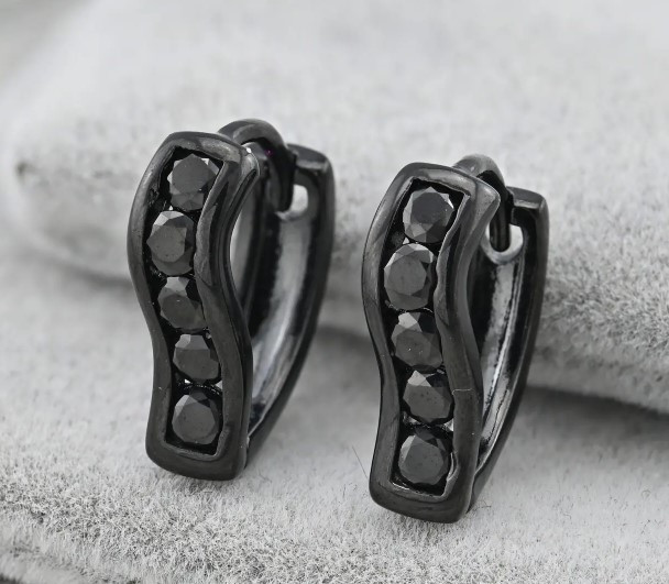 Серьги Xuping 37323, размер 15*4мм, черные фианиты, позолота Black gun Киев - изображение 1